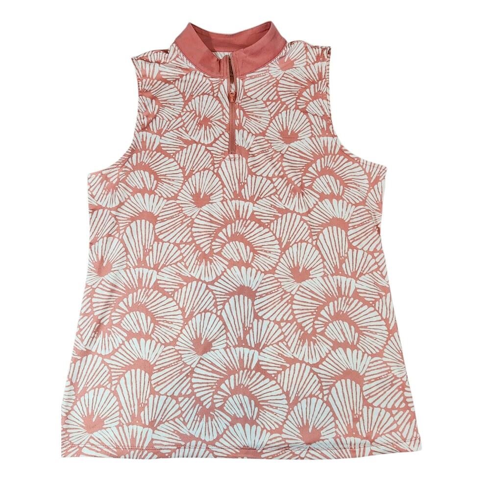 Tommy Bahama Golf  Sleeveless 1/4 Zip Performance Top‎ Pink Shell Print Sz Large